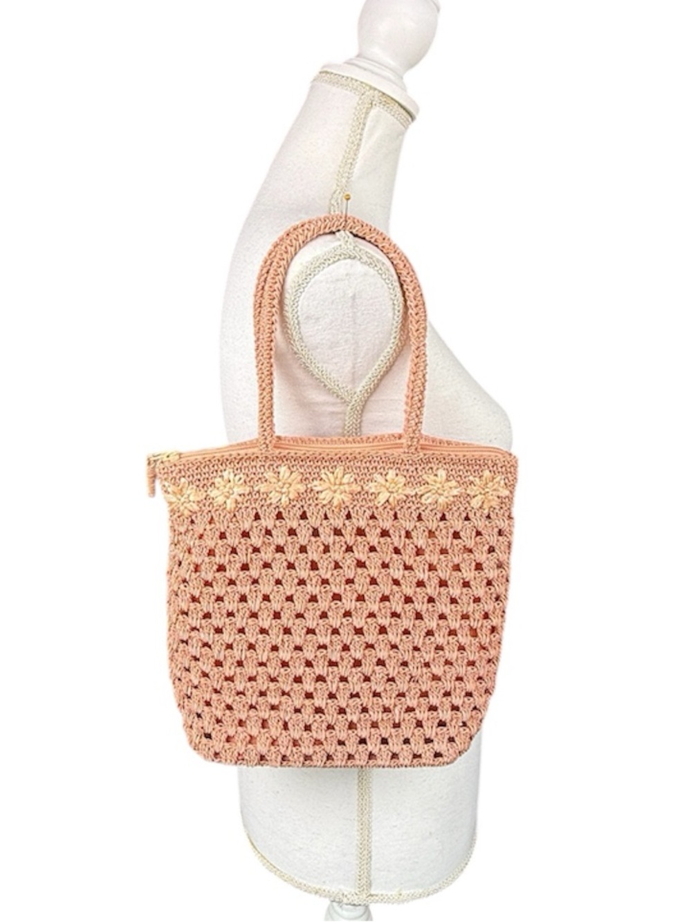Carlo D’Santi Crochet Tote Bag Zip Top Inner Zip & Slip Pockets